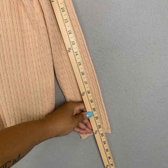 Vintage Rena Rowan Cable Knit Cardigan Peach Size Large Classic Cozy Sweater - Picture 6 of 8